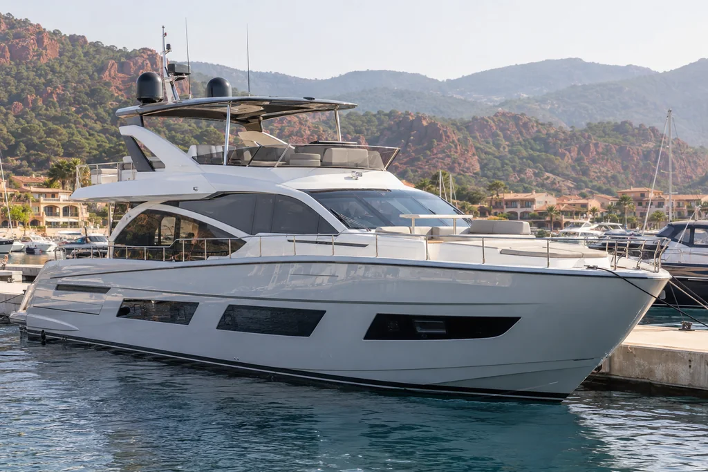 Yacht moderne dans un port près de Théoule-sur-Mer