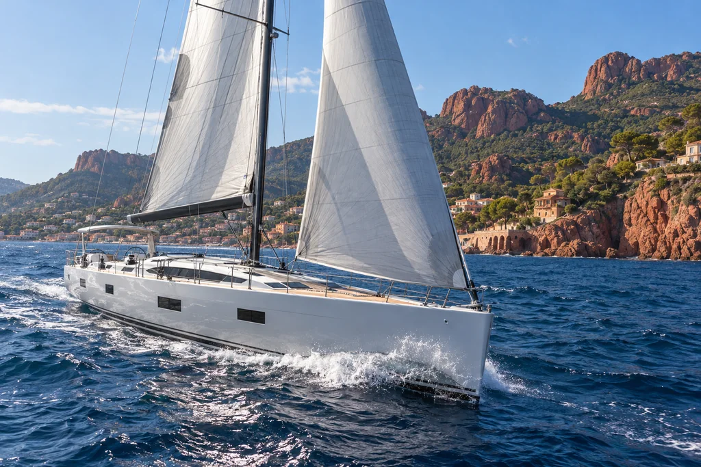 Sailing yacht under sail near Théoule-sur-Mer