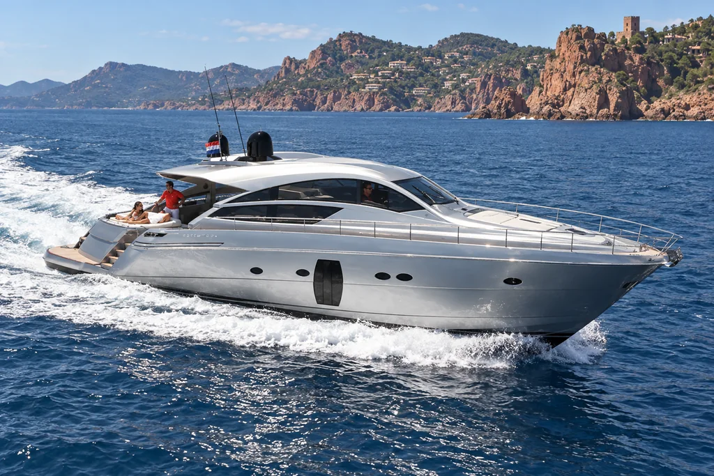 Pershing 64 off the coast near Théoule-sur-Mer