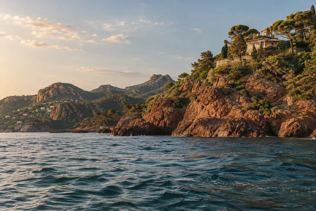 Along the Estérel seen from open water near Théoule-sur-Mer